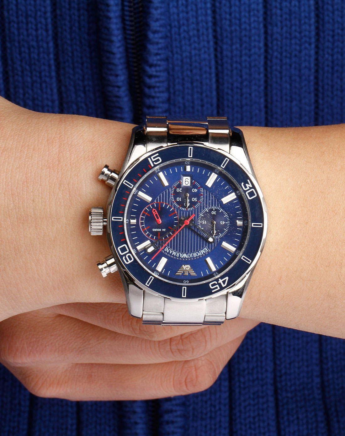 阿玛尼emporio armani-手表男款银/深蓝色时尚三眼运动石英表ar5933