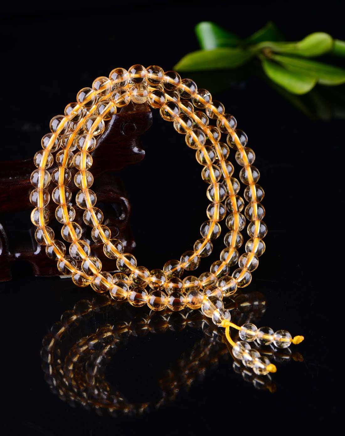 女款淡黄色天然黄水晶三圈圆珠手链附证书