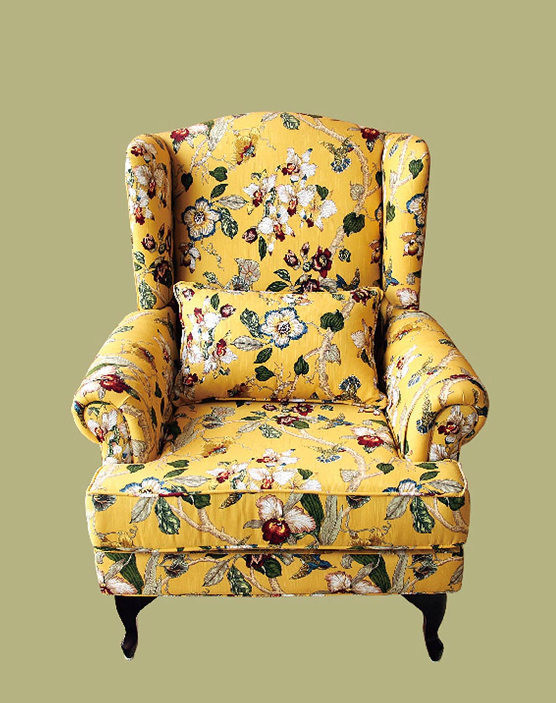 黄底花纹高档布艺欧式老虎椅单人沙发