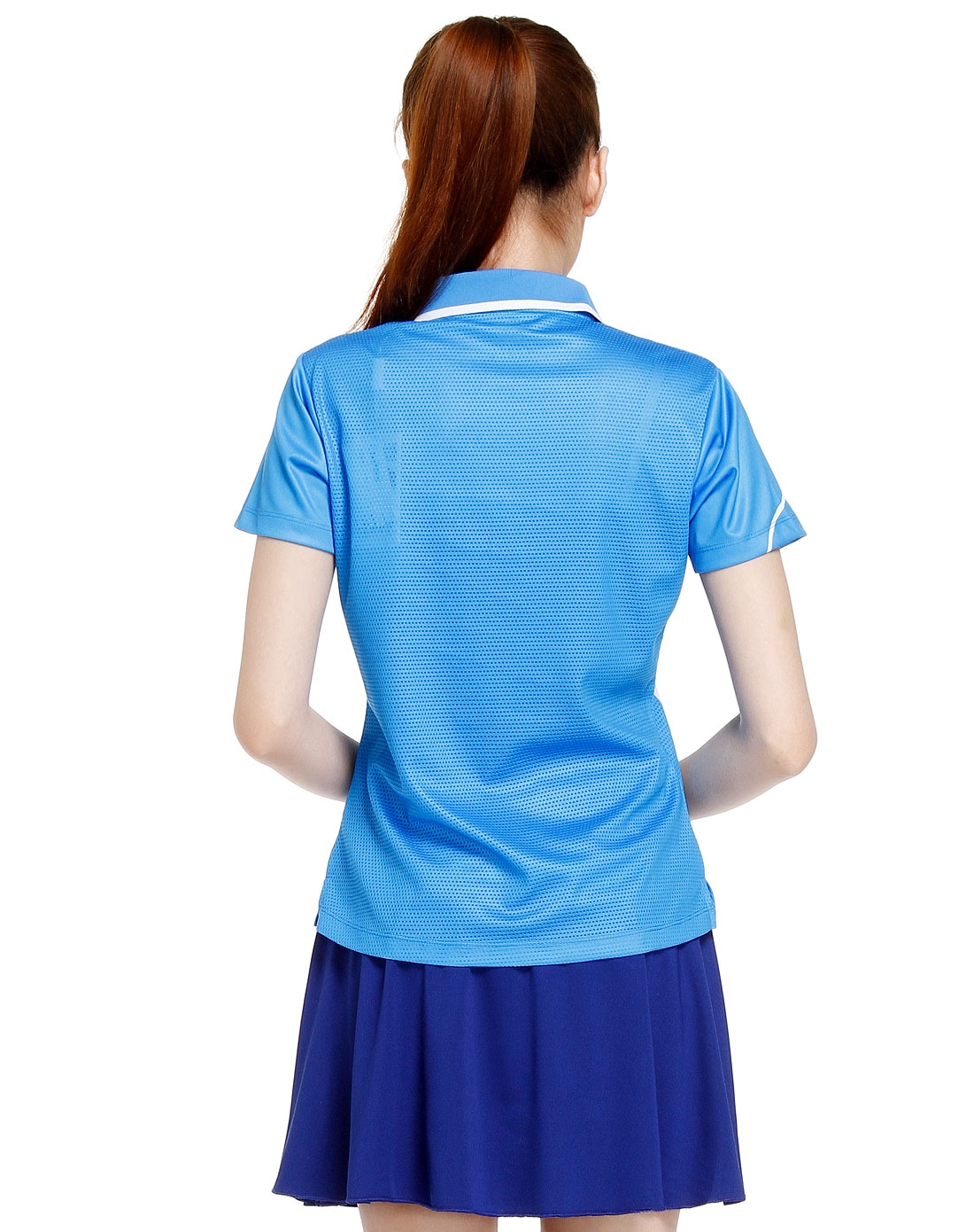 女款天蓝色短袖polo衫 个性时尚印纹