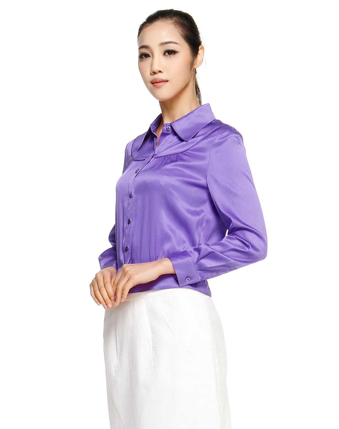 气质高贵紫色长袖衬衫