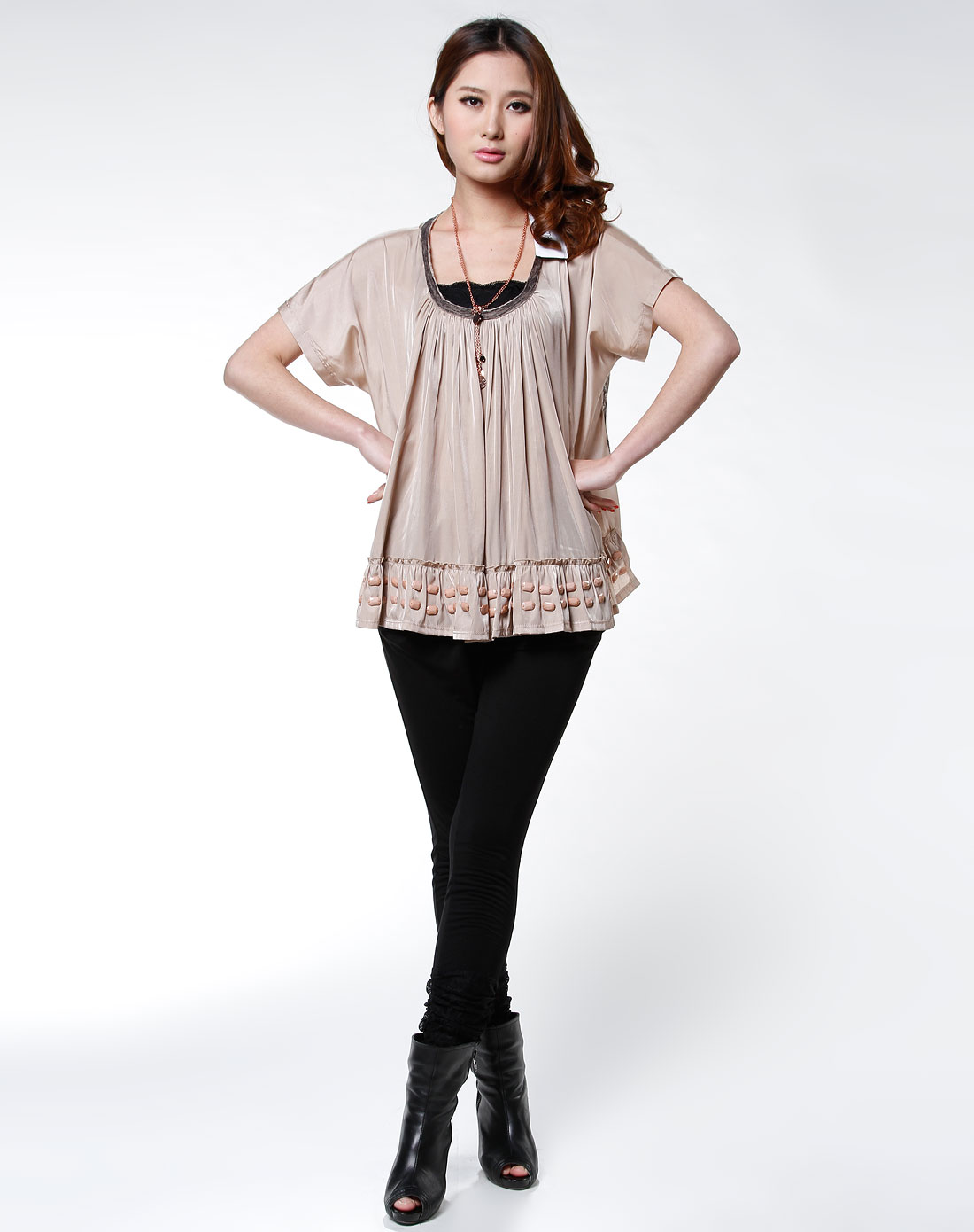 美姿宝莲美姿宝莲mixmax 女款浅咖啡色宽松款短袖上