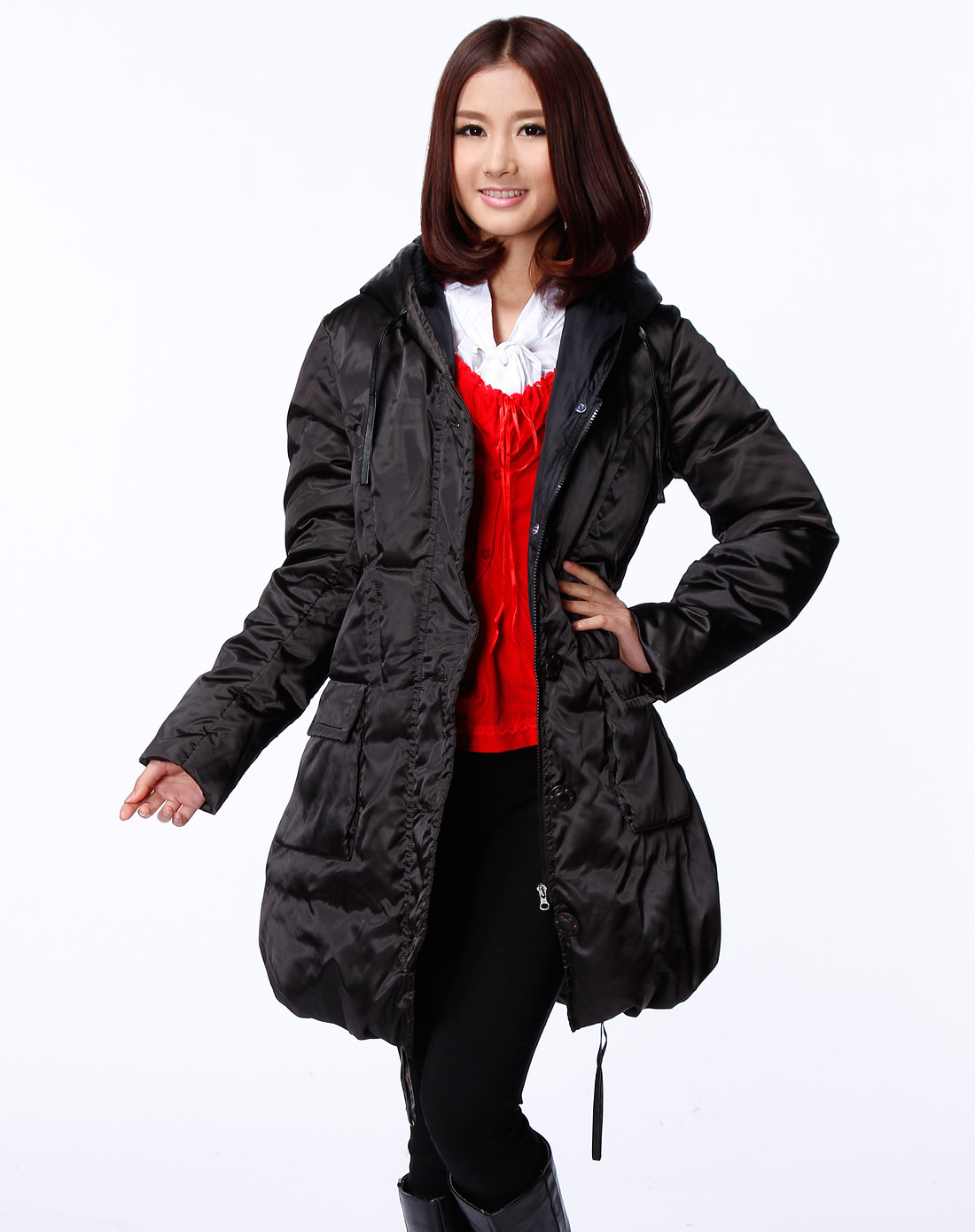 titi纯黑色连帽长袖羽绒服jdy03177801_唯品会