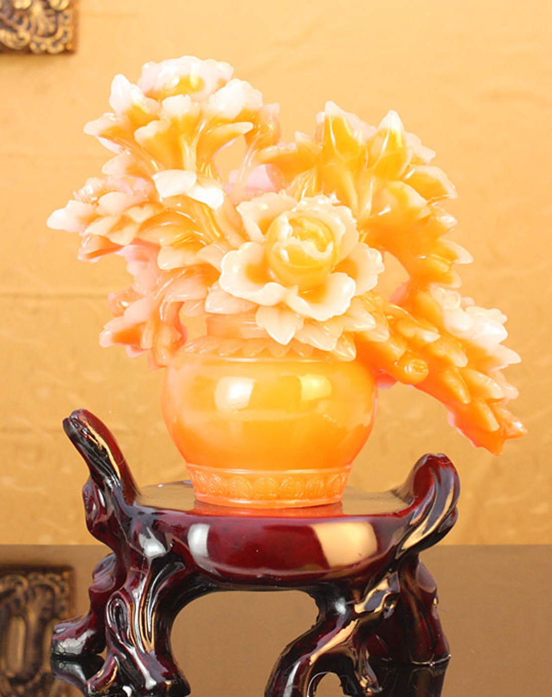 富贵平安 仿玉牡丹树脂工艺家居摆件