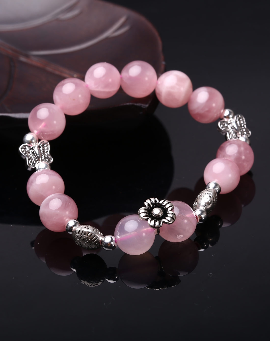 盈满堂饰品移动端专场马达加斯加天然粉水晶配925泰银手链ymt