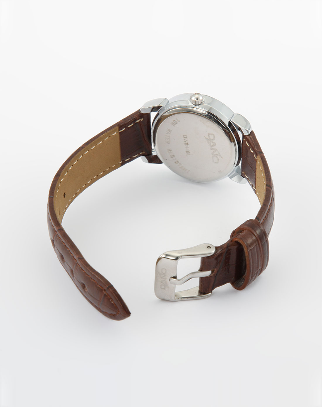 女款咖啡/银色格纹时尚简约真皮石英表