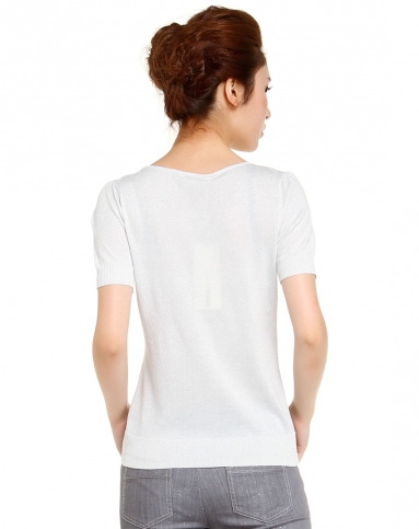 华丽珠饰银白色短袖针织衫