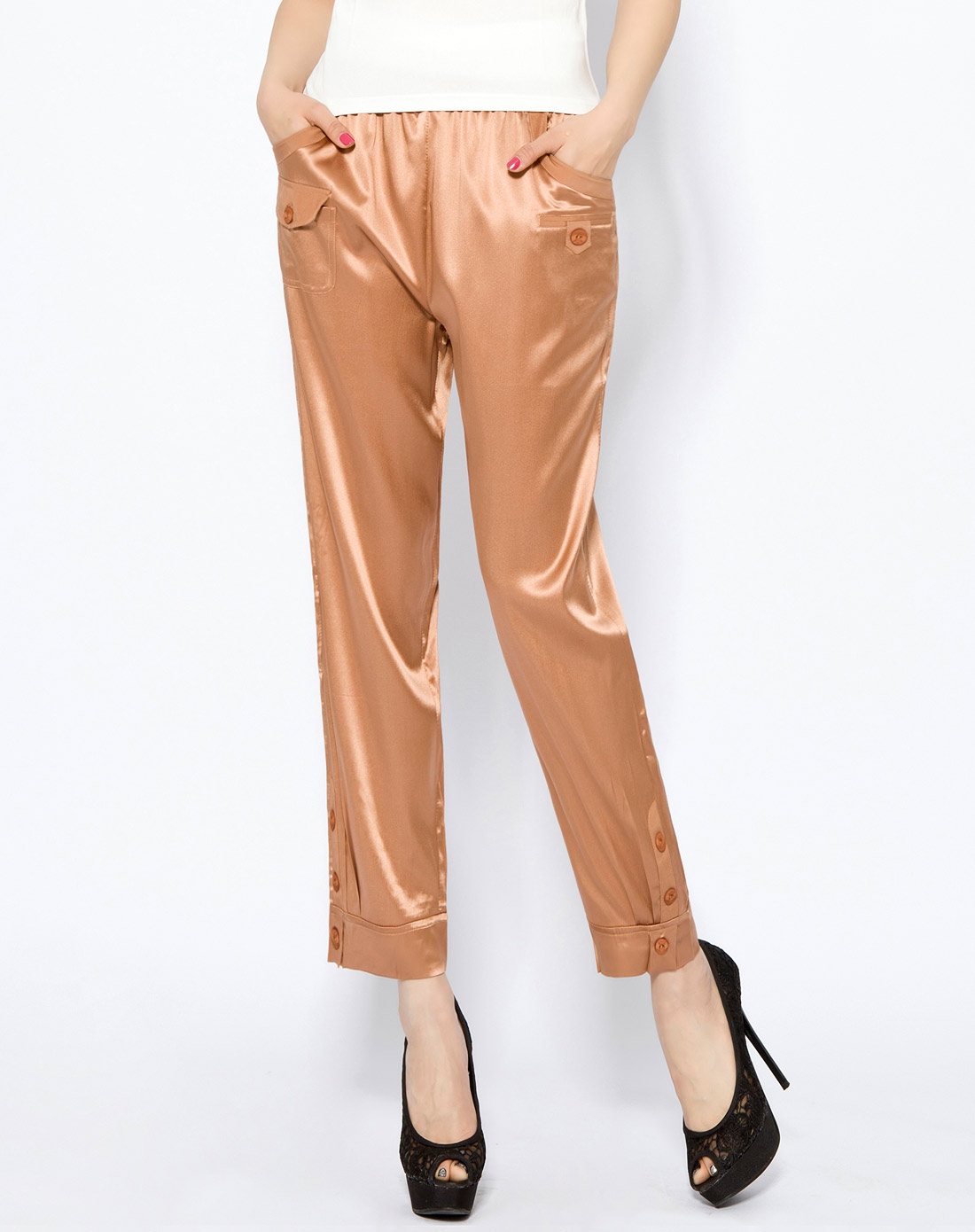 真丝【灰粉色】桑蚕丝九分裤