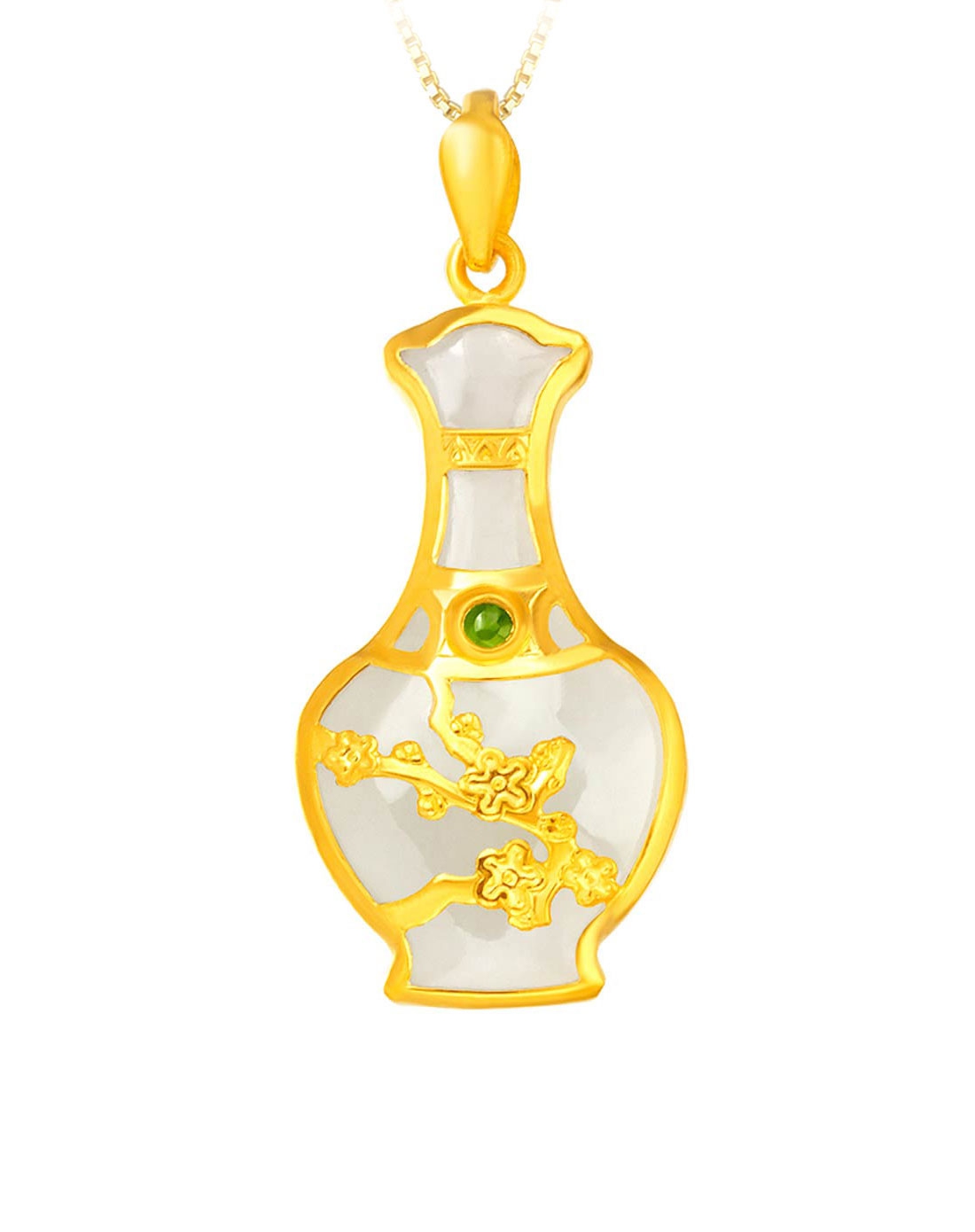 千足金和田玉吊坠-瓶安如意(赠送金色银链编绳)