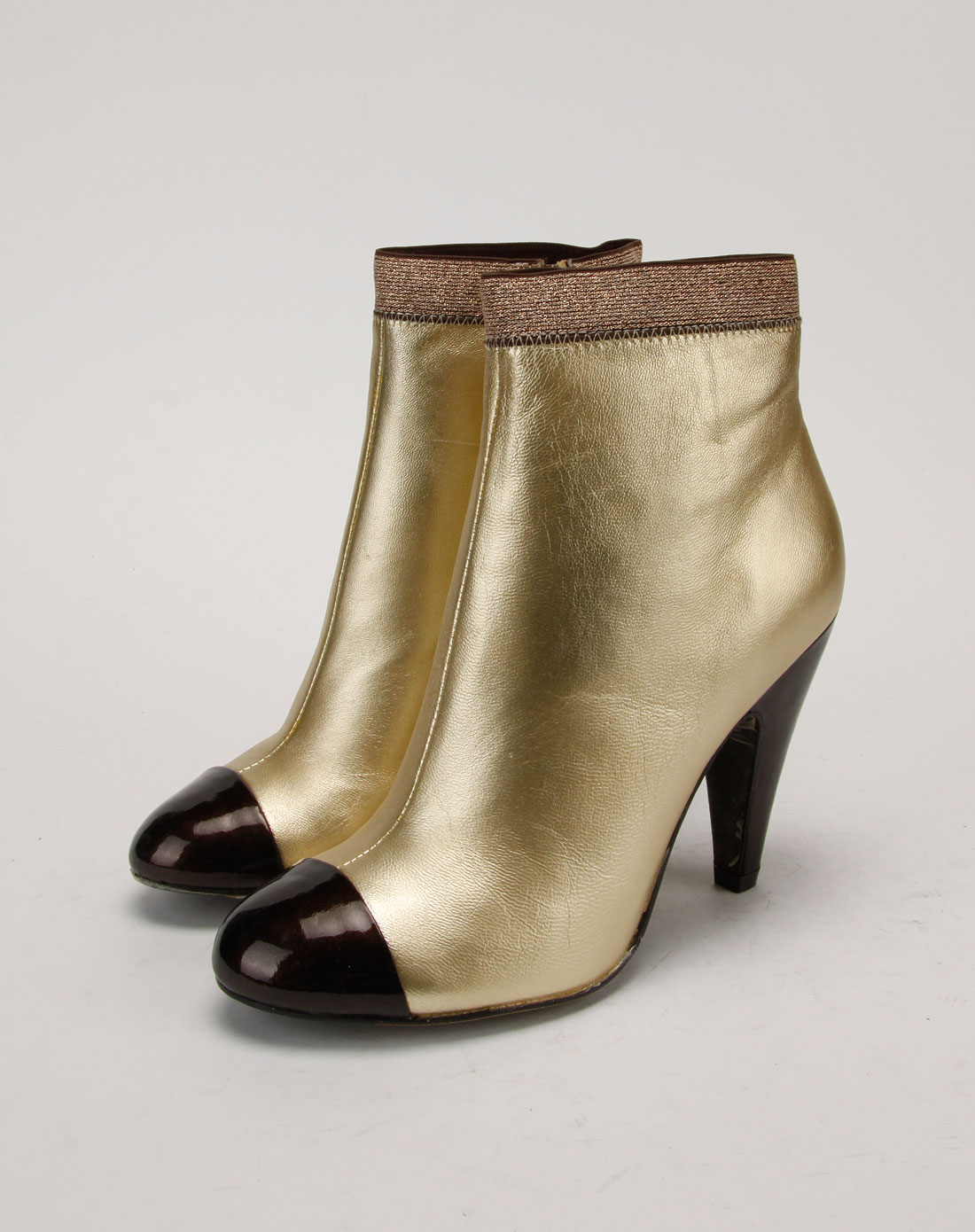 康莉comrade 金色拉链时尚高跟短靴