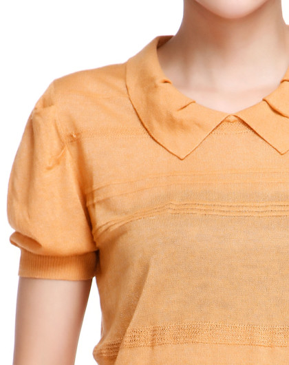 翻领织花浅橘黄色短袖上衣