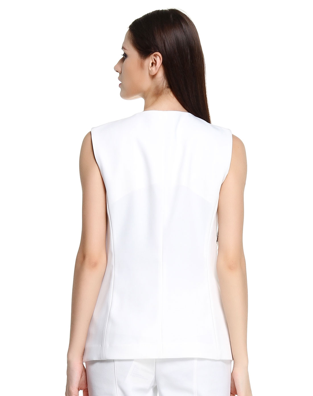 欧美优雅通勤白色马甲