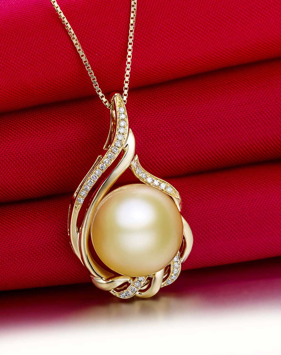 超豪华精致正圆12-13mm南洋金珍珠吊坠