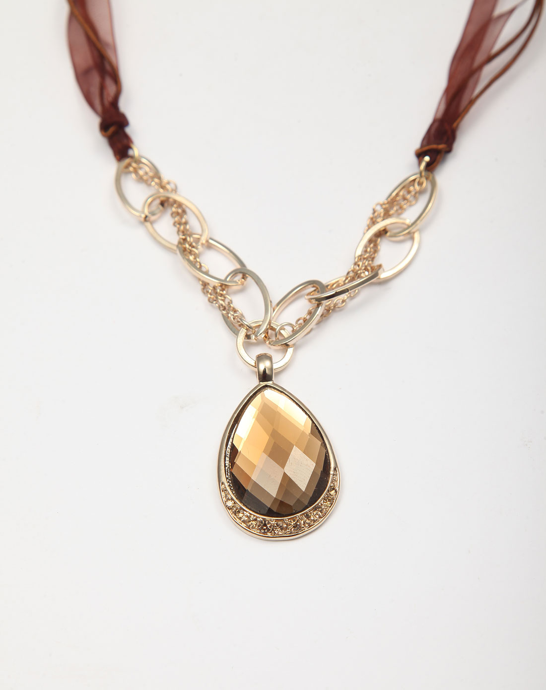 咖啡色滴水形仿水晶项链