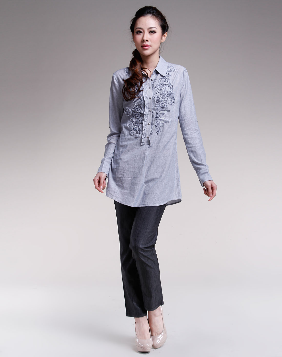 藏灰色时尚长袖衬衣