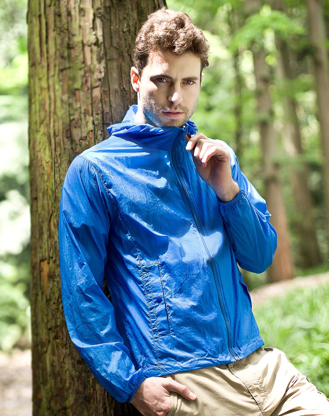 deeko 男士超薄防晒艳蓝色皮肤风衣