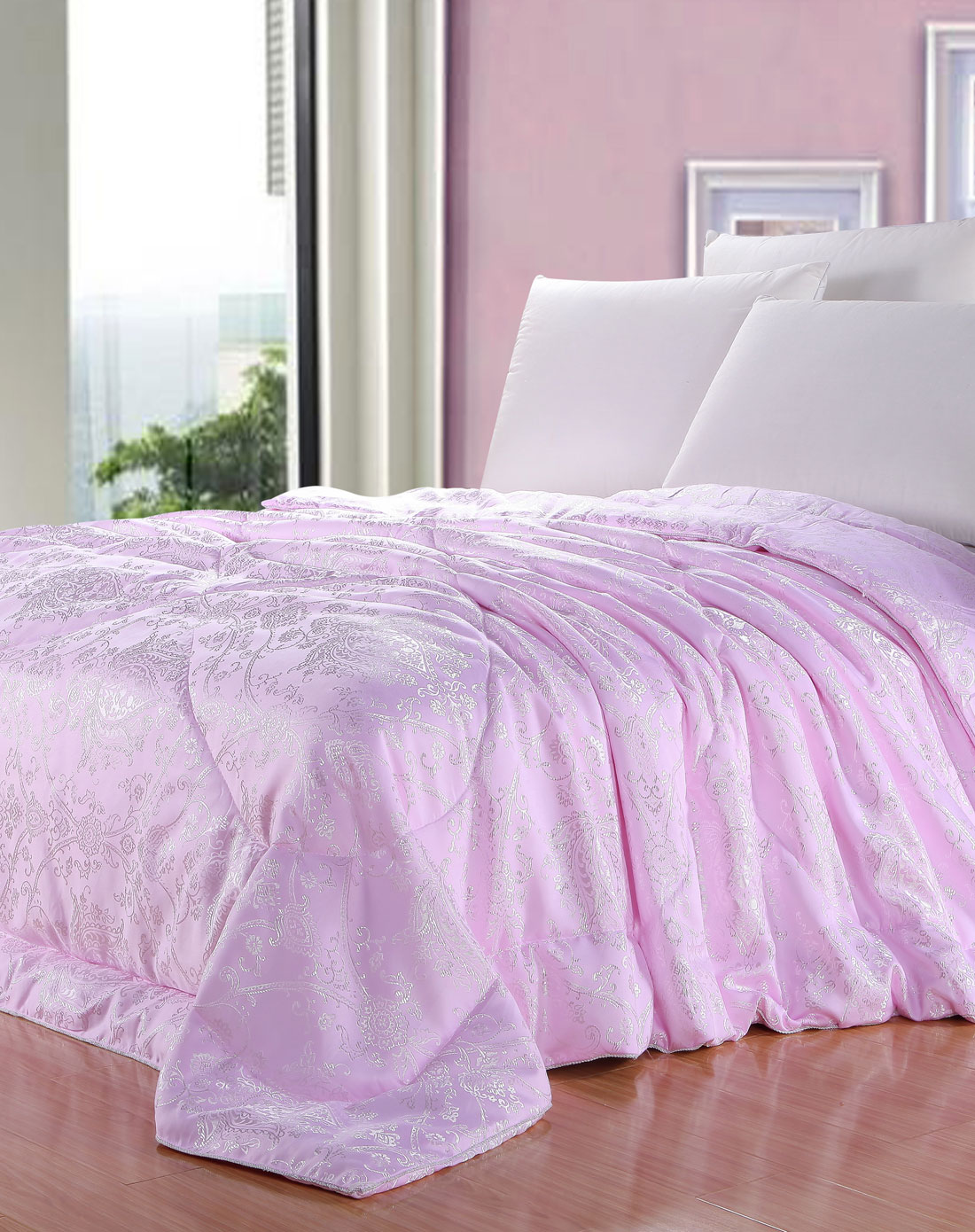 紫怡家纺 粉色木棉蚕丝被200*230cm