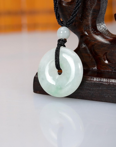 天然a货翡翠糯化种飘花平安扣吊坠