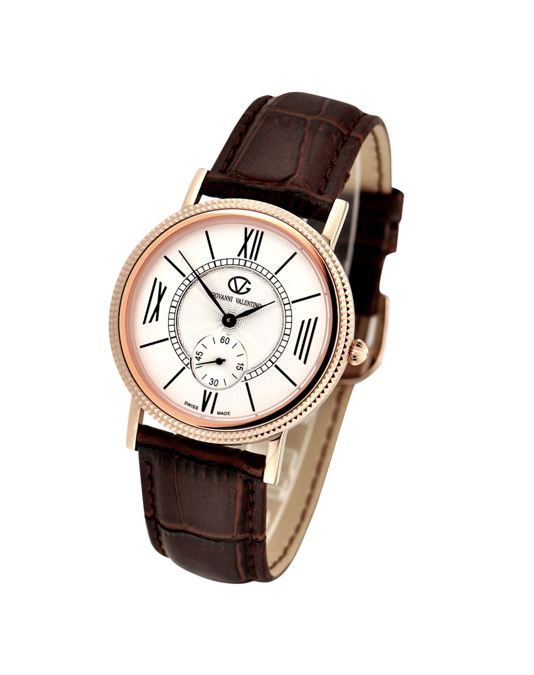 卓凡尼·华伦天奴giovanni valentino男款棕带白盘牛皮手表gv1000km-a
