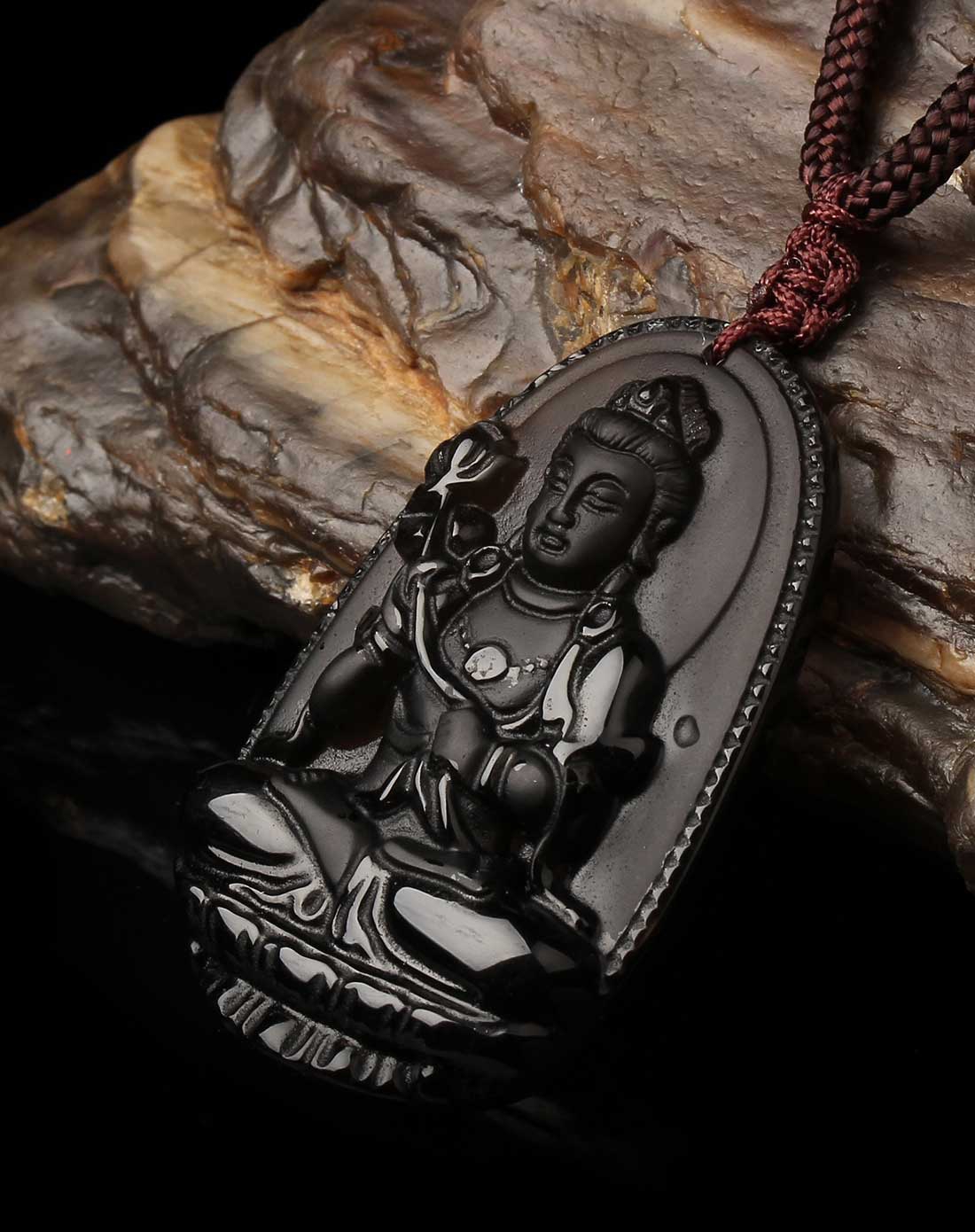 大势至3a级冰种黑曜石守护神吊坠附证书