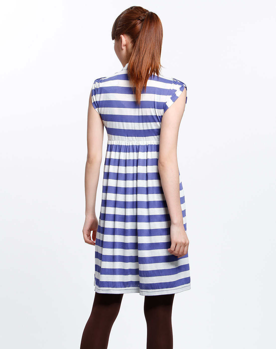 titi 蓝色条纹无袖连衣裙