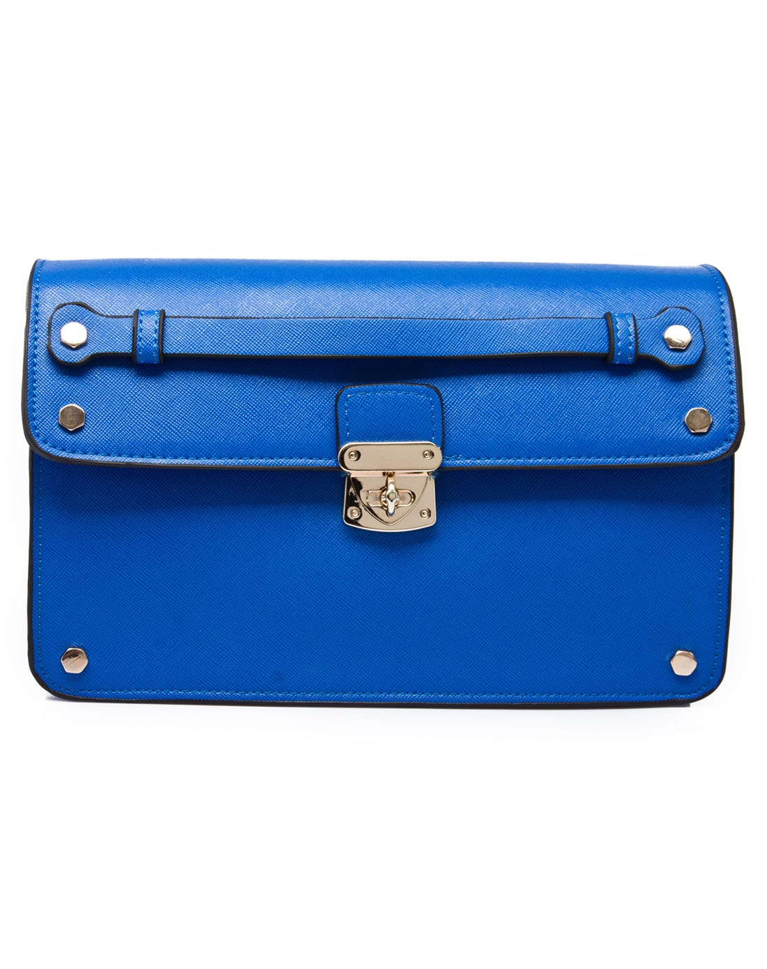 深蓝色十字纹人造革时尚英伦风单肩斜挎包