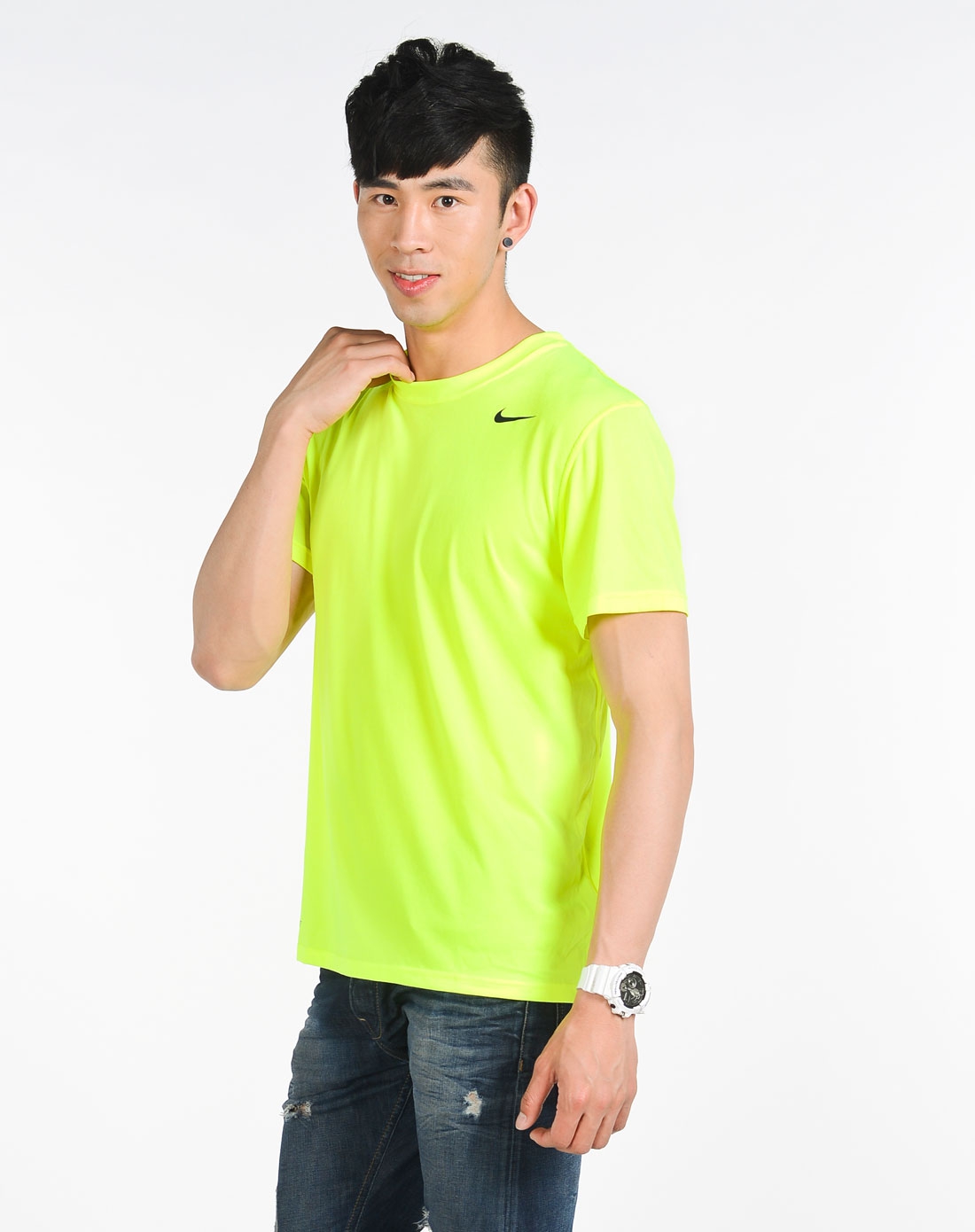 男子荧光绿短袖t恤