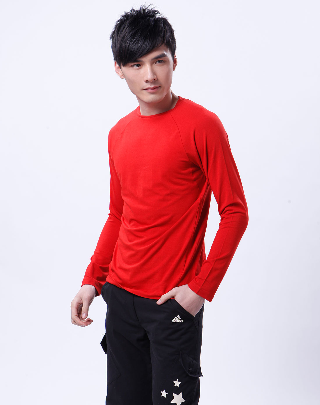 男款橘红色长袖t恤