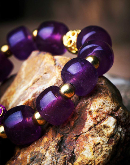 1962年清宫款纯手工制作【古法】葡萄紫老琉璃蝴蝶手串