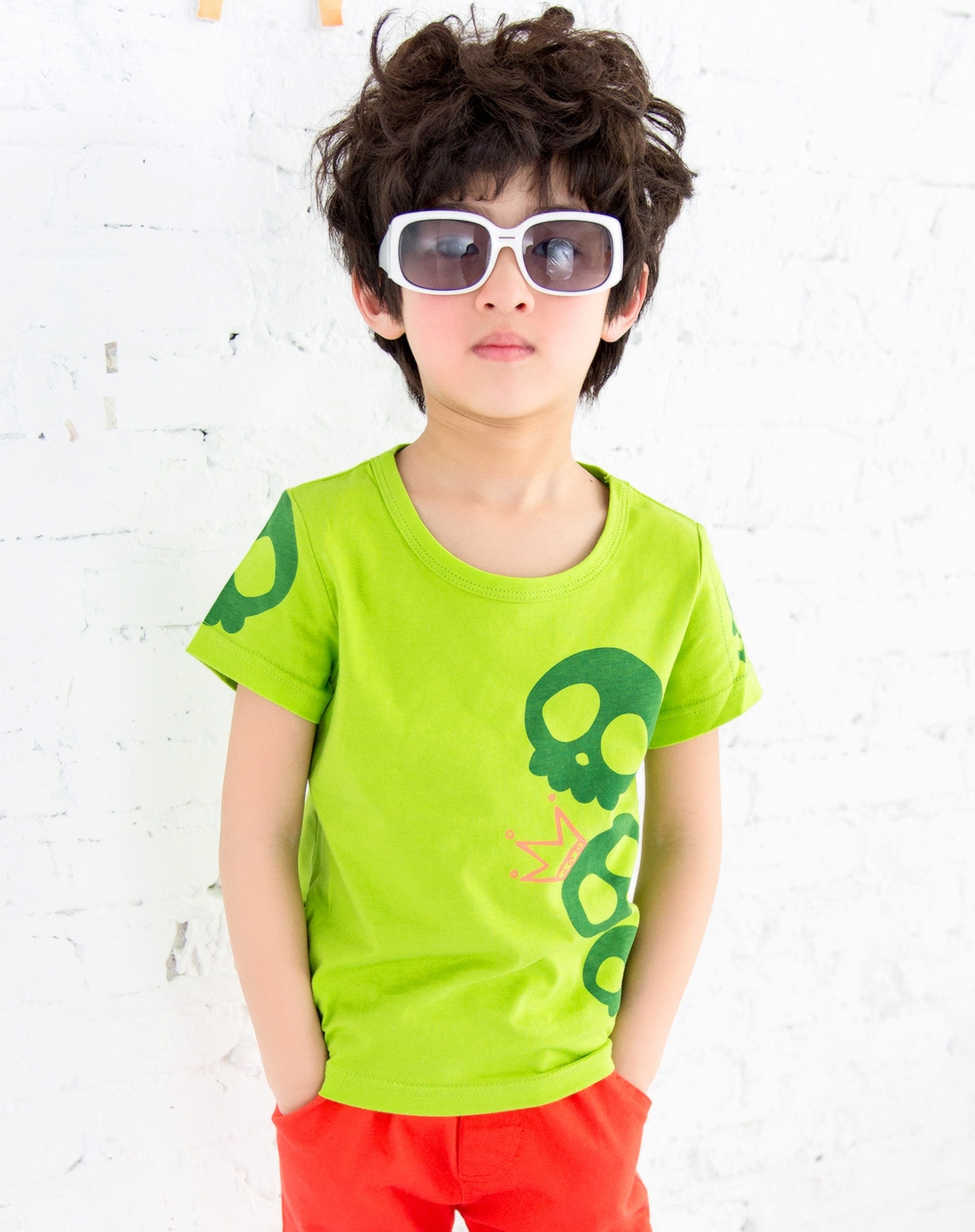 男童浅绿色骷髅头印花t恤