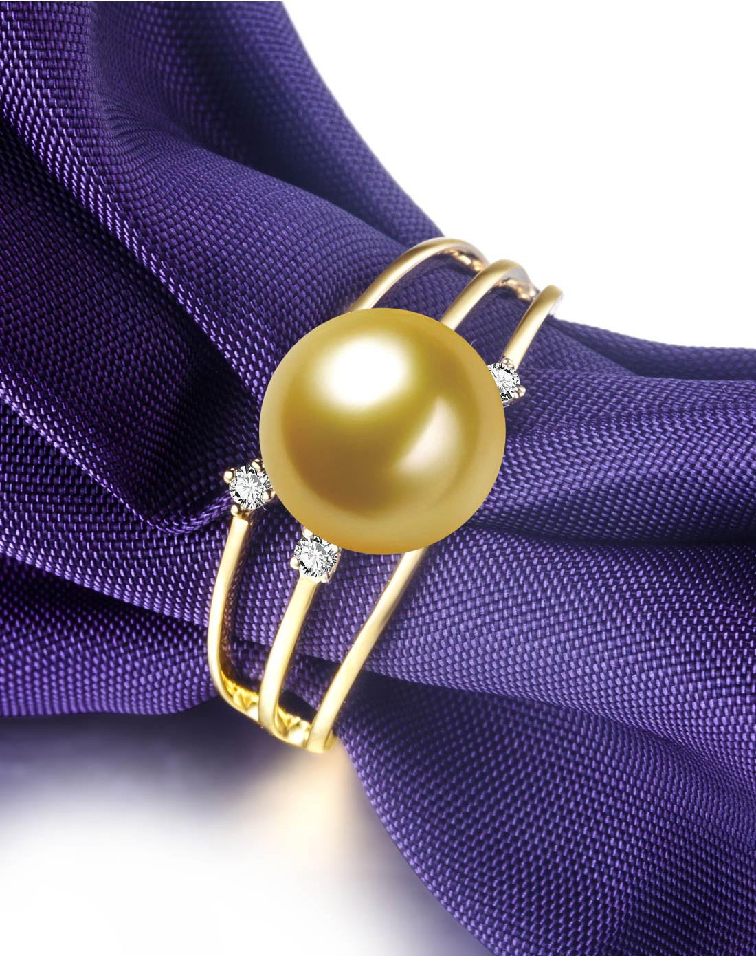 黄18k金南洋金珍珠戒指9-10mm-权威证书