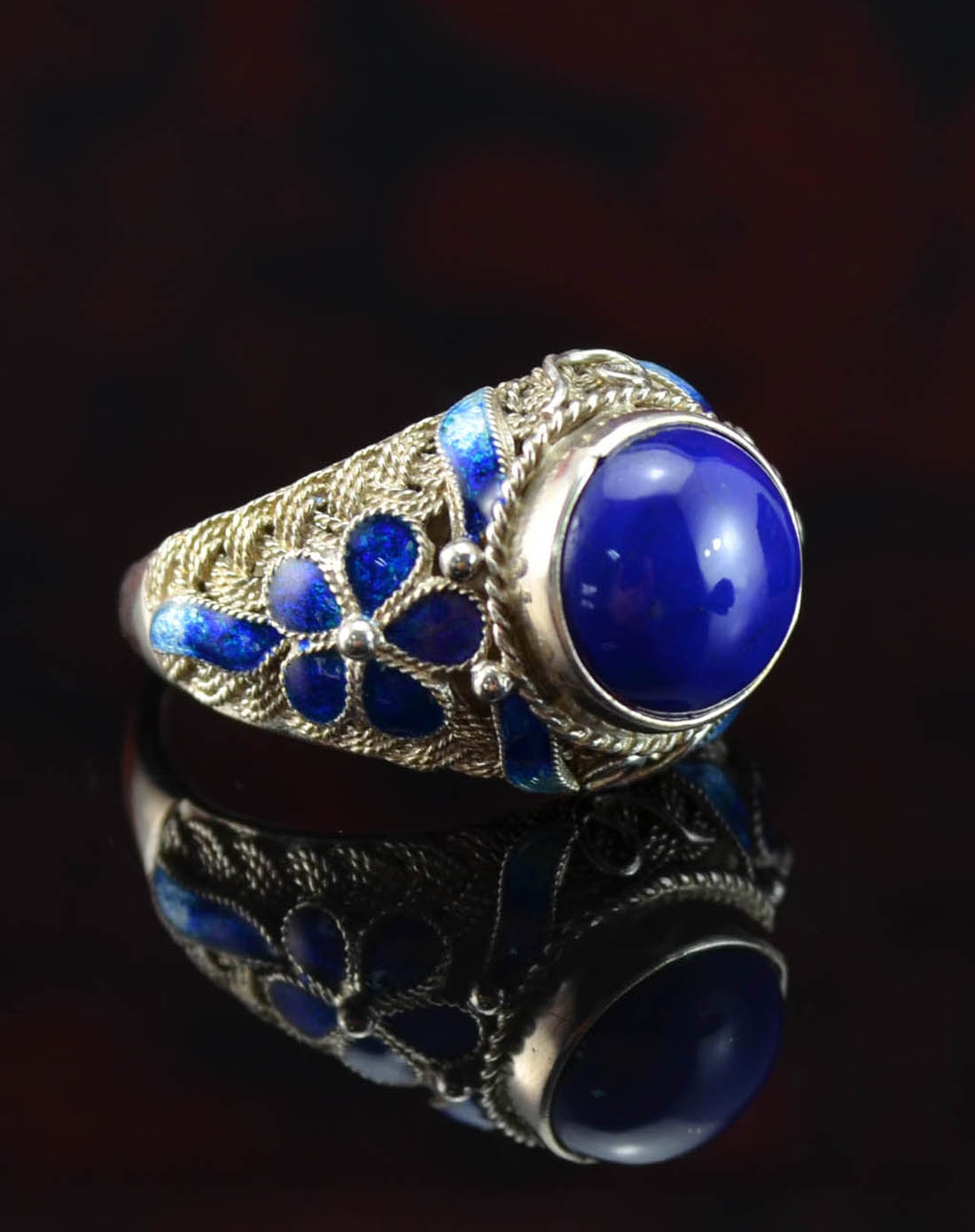 收藏级花丝镶嵌工艺青金石戒指