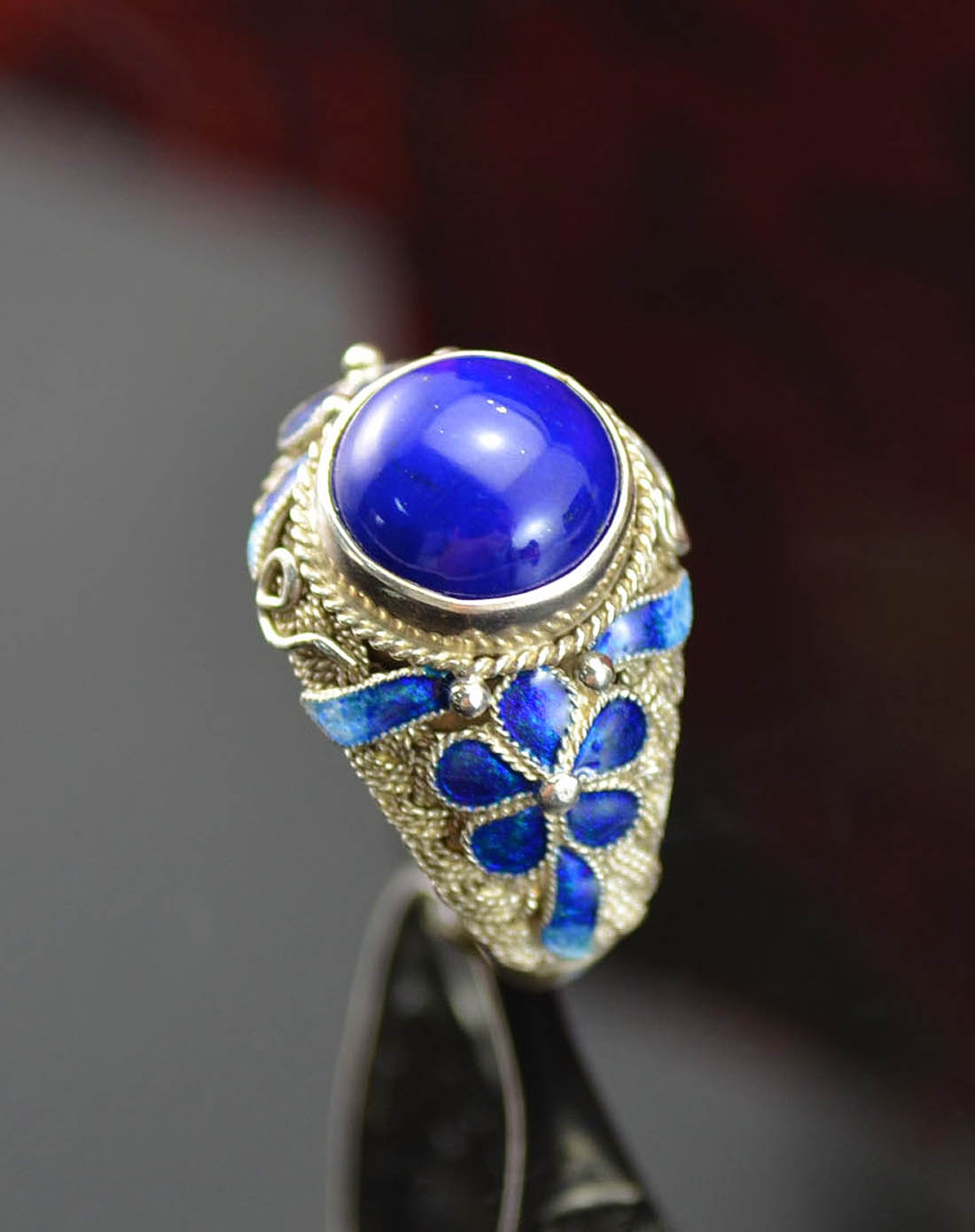 收藏级花丝镶嵌工艺青金石戒指