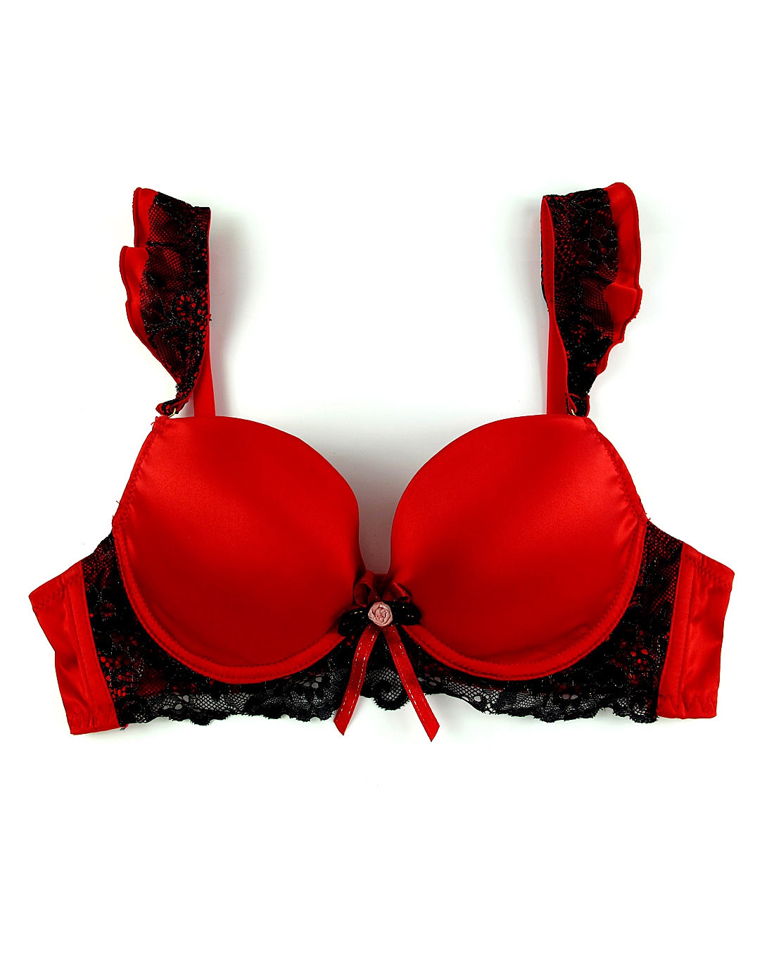 红色性感光面无痕3/4中厚杯文胸