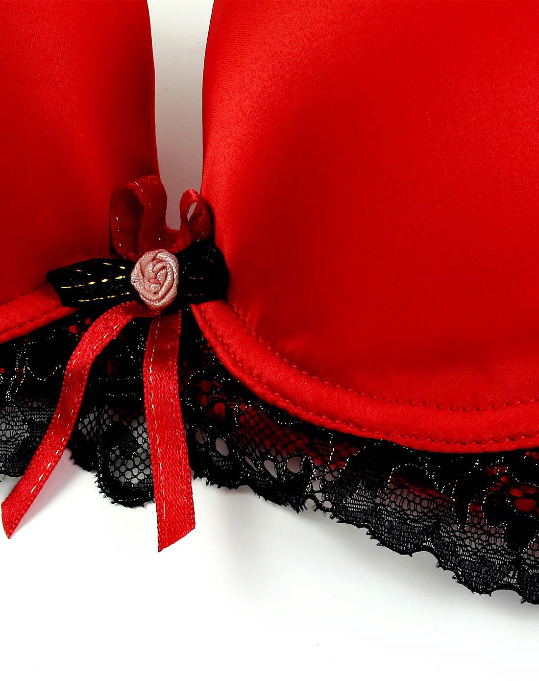 红色性感光面无痕3/4中厚杯文胸