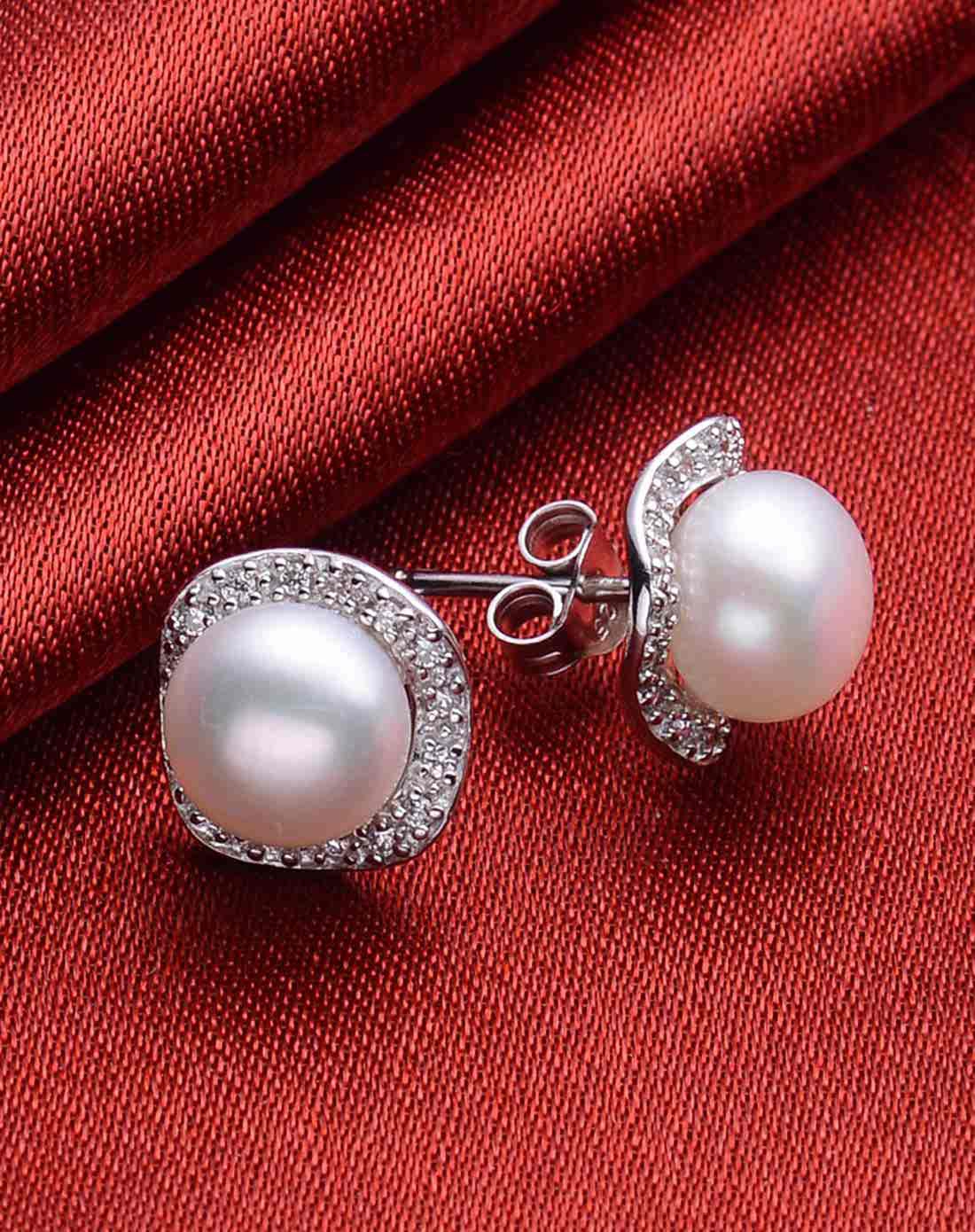 唯美几何 925银8mm天然珍珠耳钉