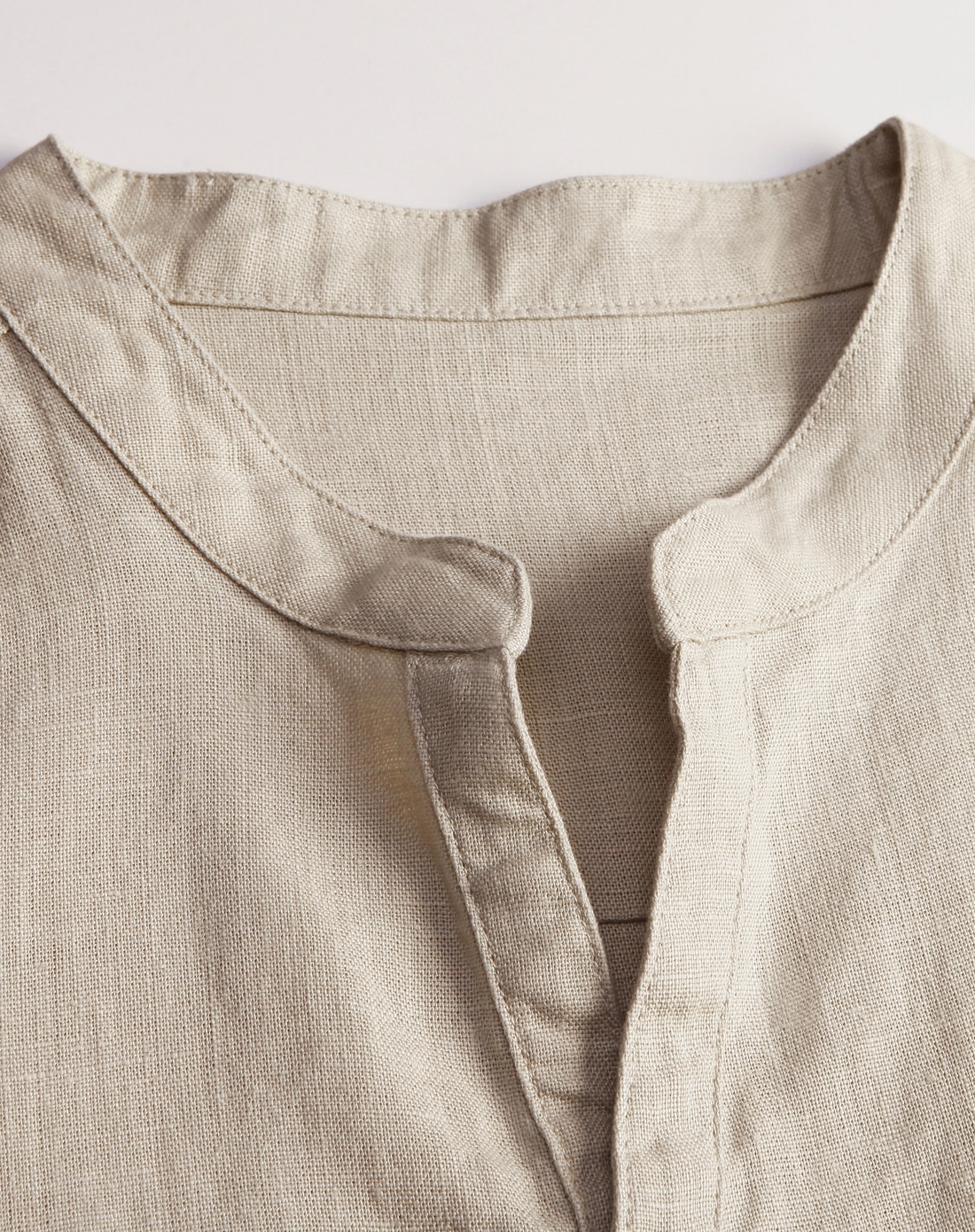 纯汉麻水洗半开襟短袖男式家居套头衬衫-原麻色