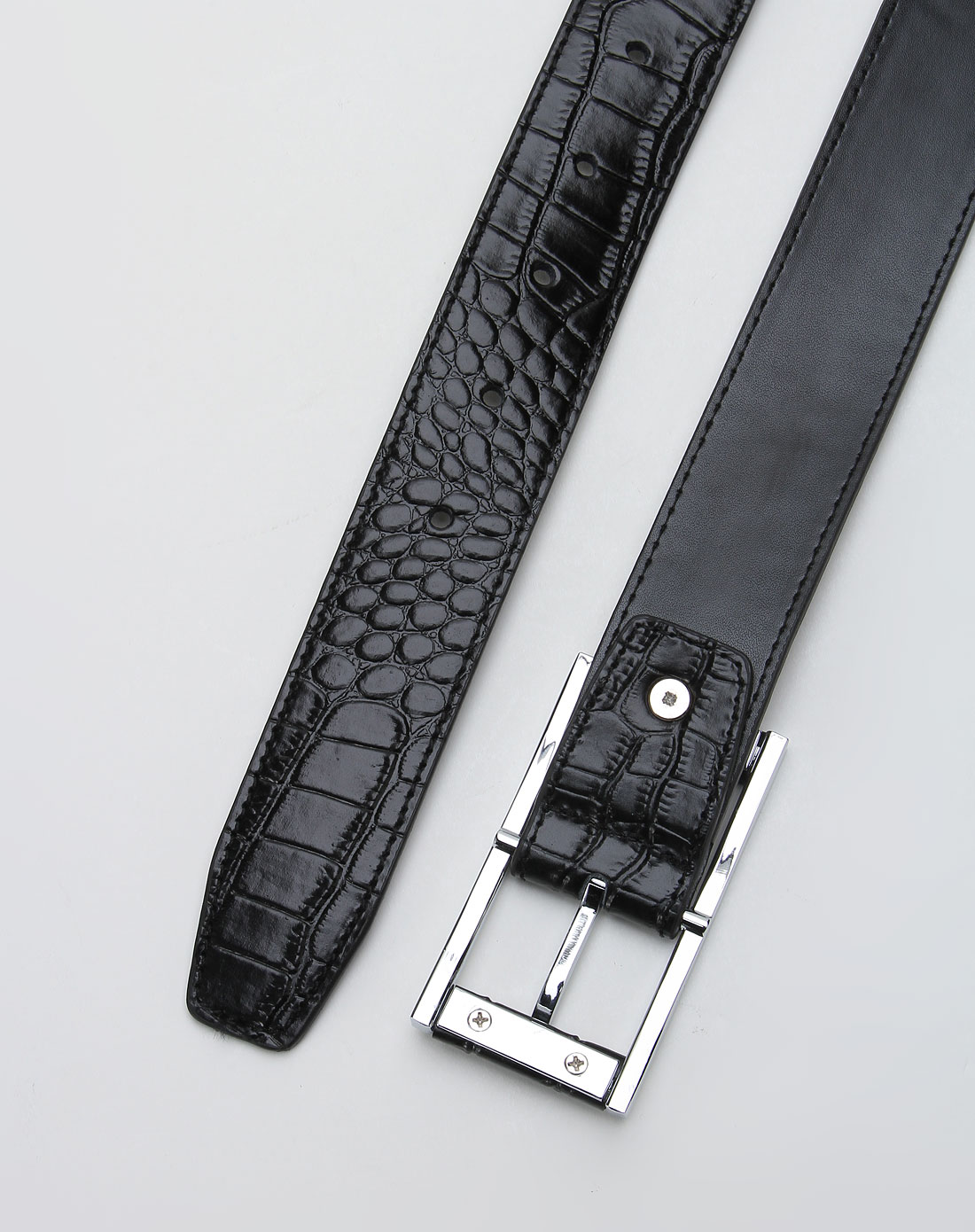 owenwong黑色鳄鱼纹日字扣时尚皮带wf11q003-09_唯品会