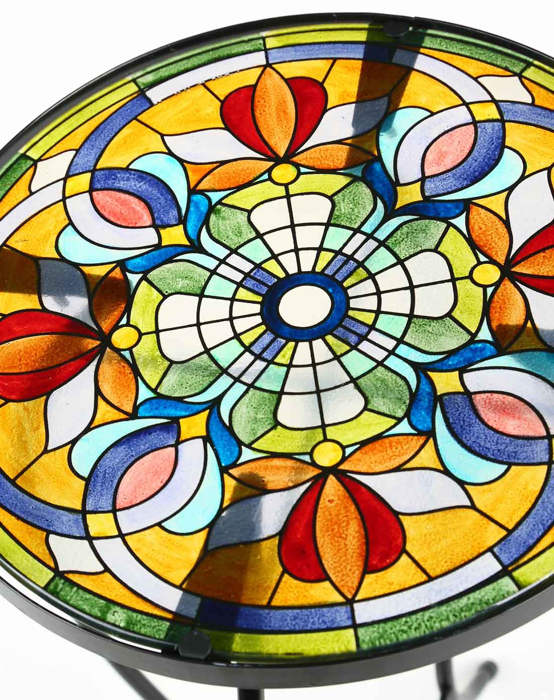 > 蒂凡尼手绘热熔玻璃 铁艺装饰边桌/茶几-花朵