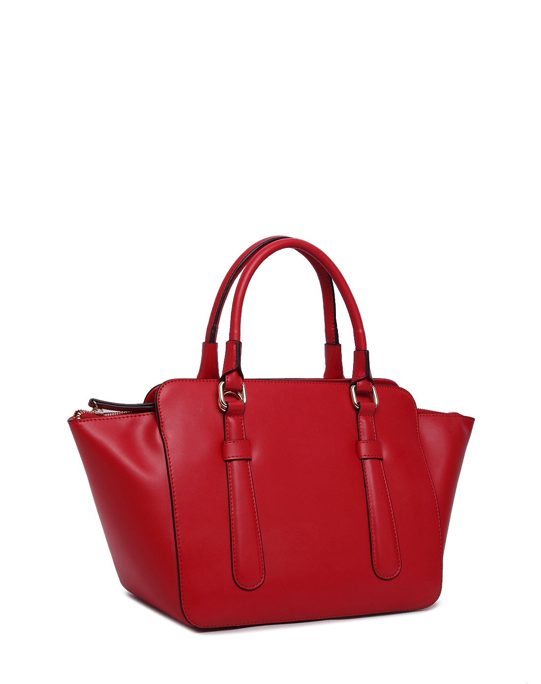 红色牛皮倒梯形扩边手提包