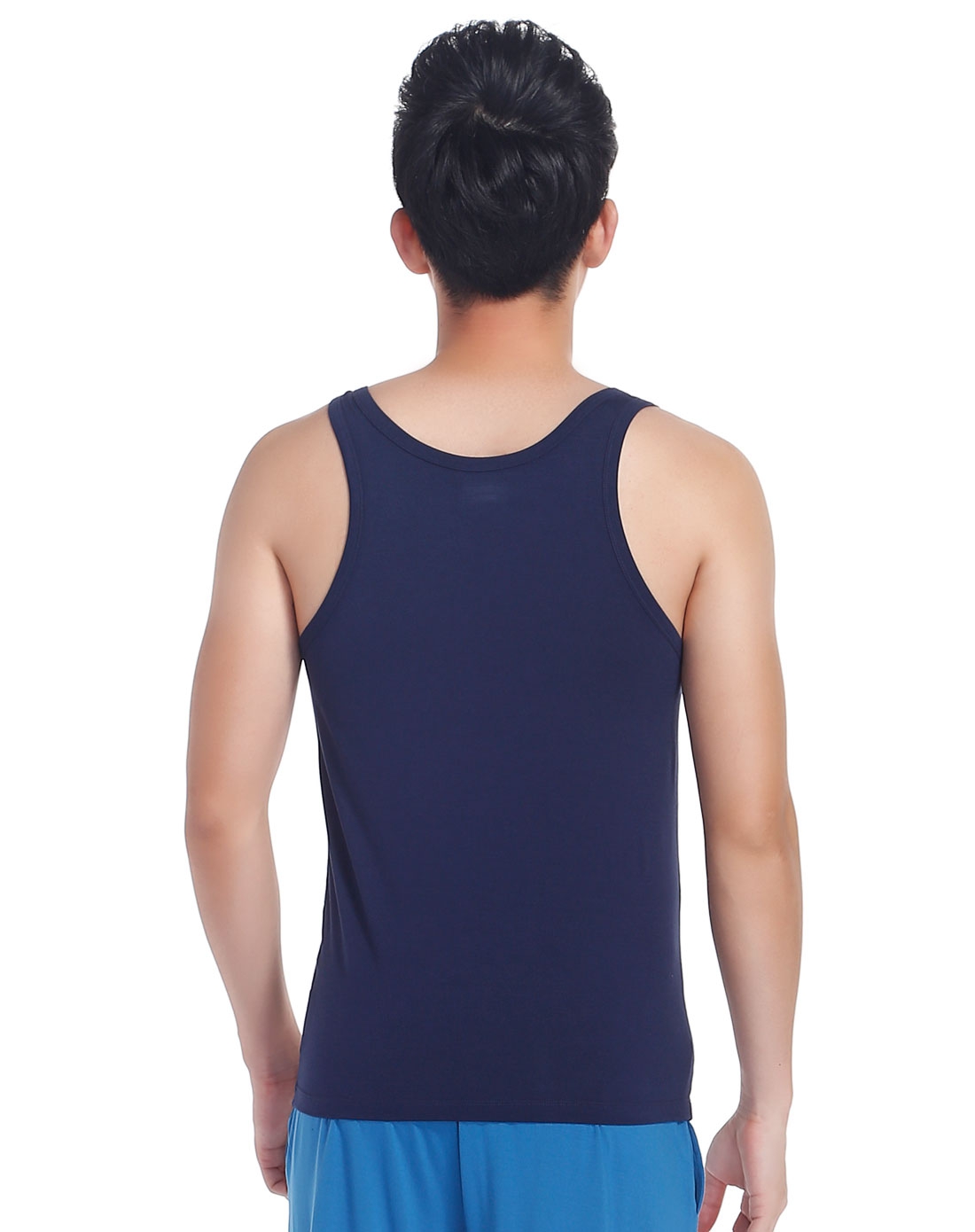 男款藏蓝色超细木代尔棉士跨栏背心