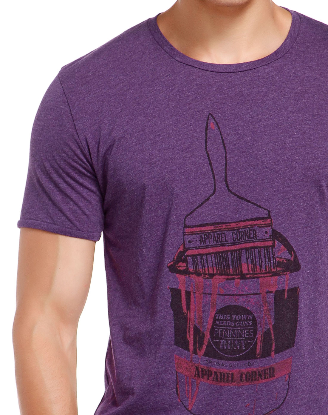 男款帅气印油漆罐紫色短袖t恤