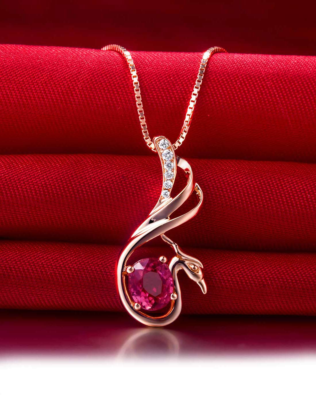 18k金碧玺镶钻石吊坠-凤舞