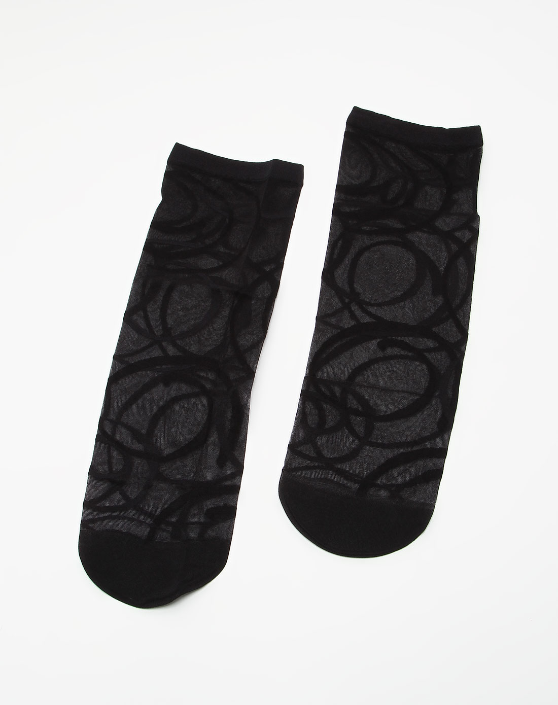 女款黑色幻彩提花苞芯丝短袜