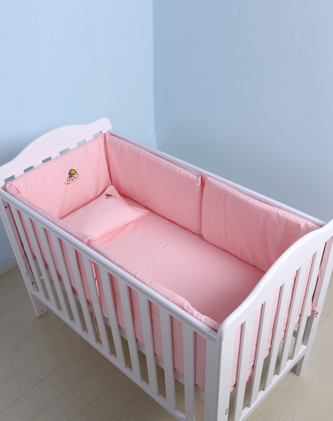 巴布豆全棉婴儿床床围四件套粉红色120*60