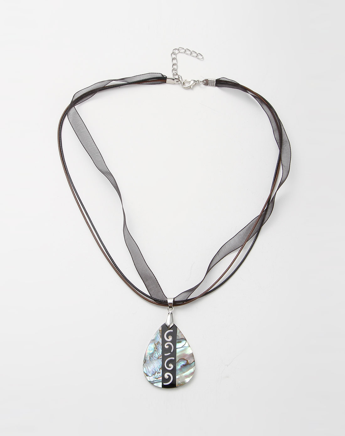 黑/啡色贝壳皮绳项链