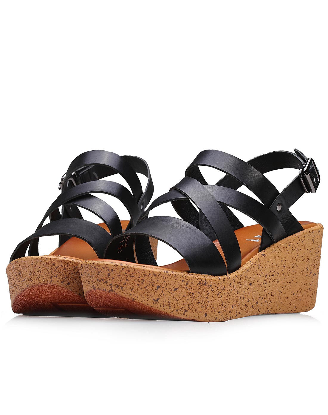 米基miji鞋子专场女款黑色头层牛皮舒适坡跟凉鞋jd-2hei_唯品会