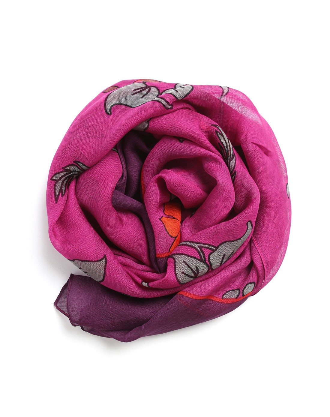 玫红色花纹舒适两用披肩