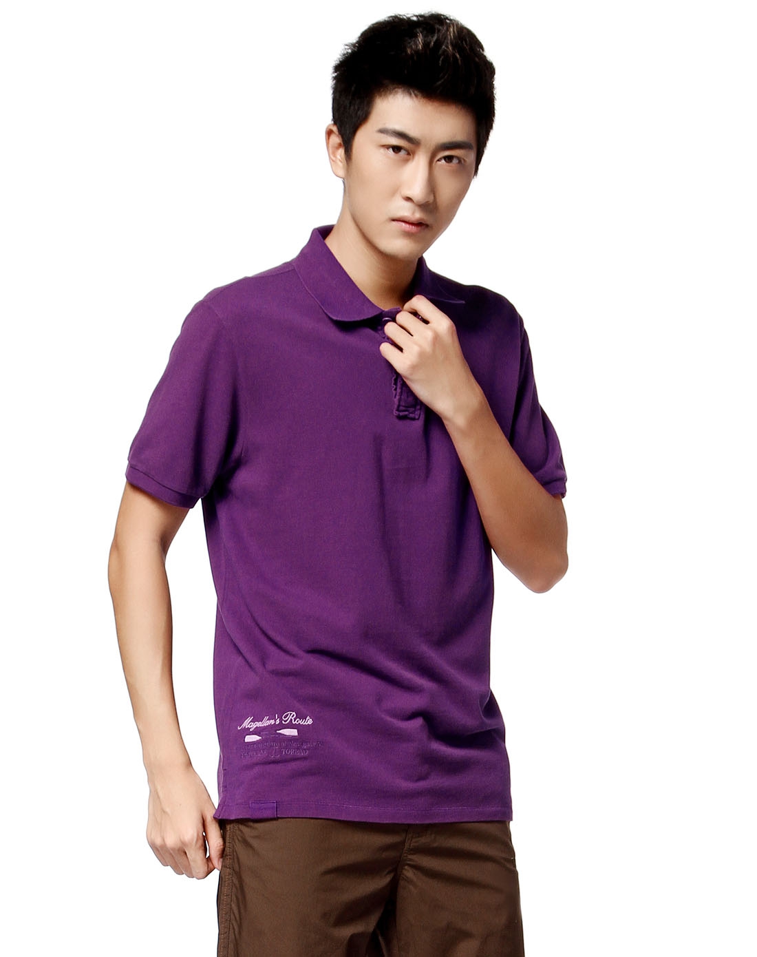 男款简单斯文深紫色短袖t恤