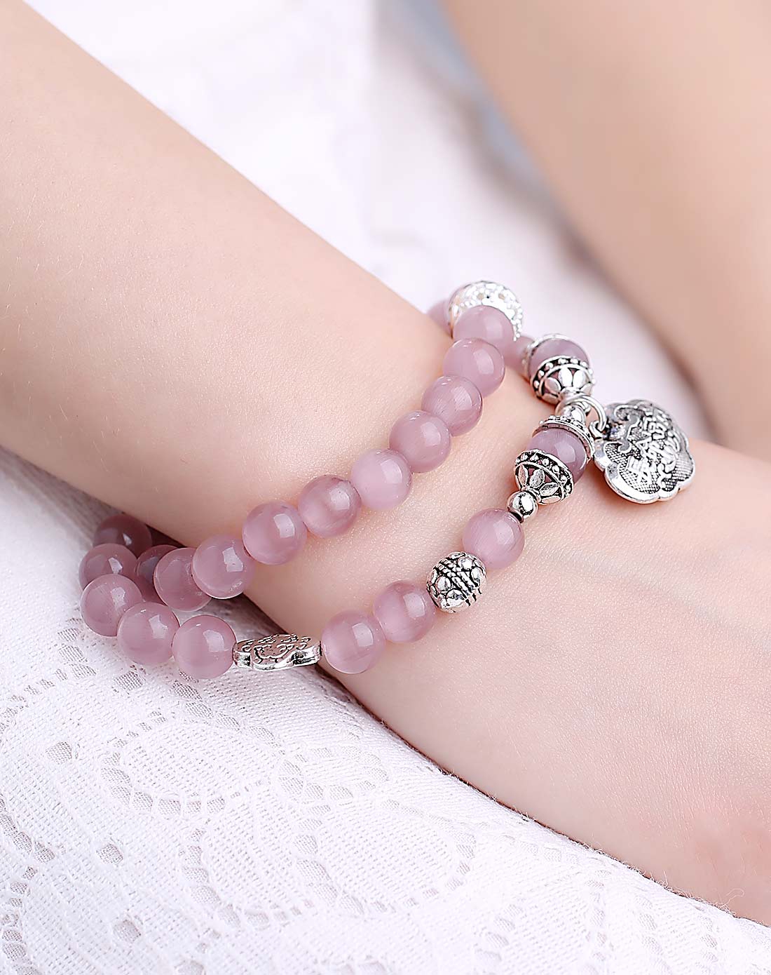 亚拉泊 女性冰肌玉骨两圈紫猫眼石水晶手链